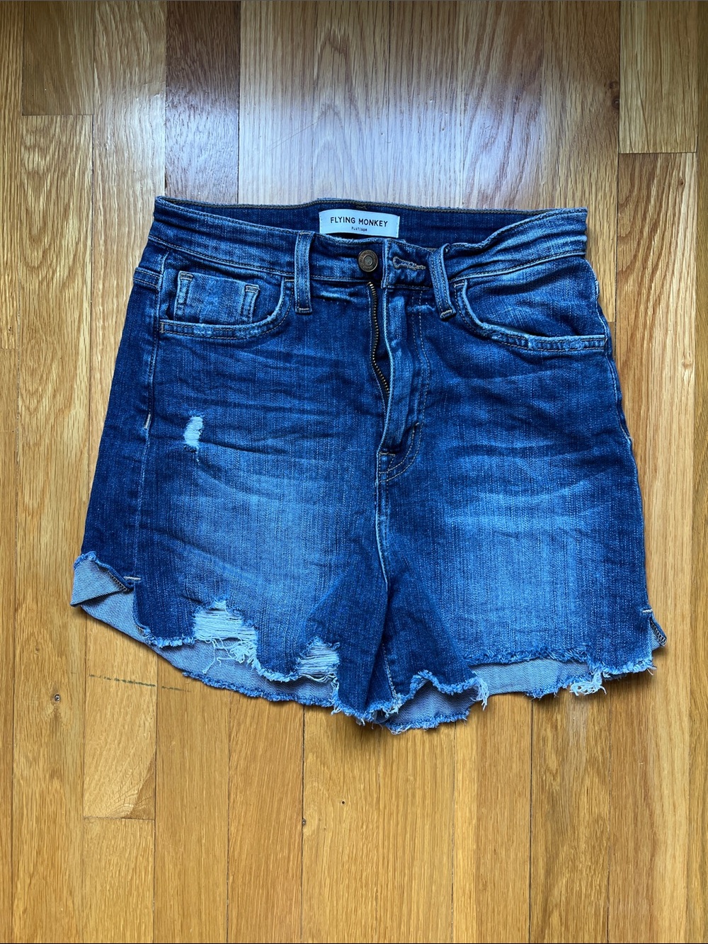 Flying Monkey Women's Dark Blue Distressed Denim Shorts